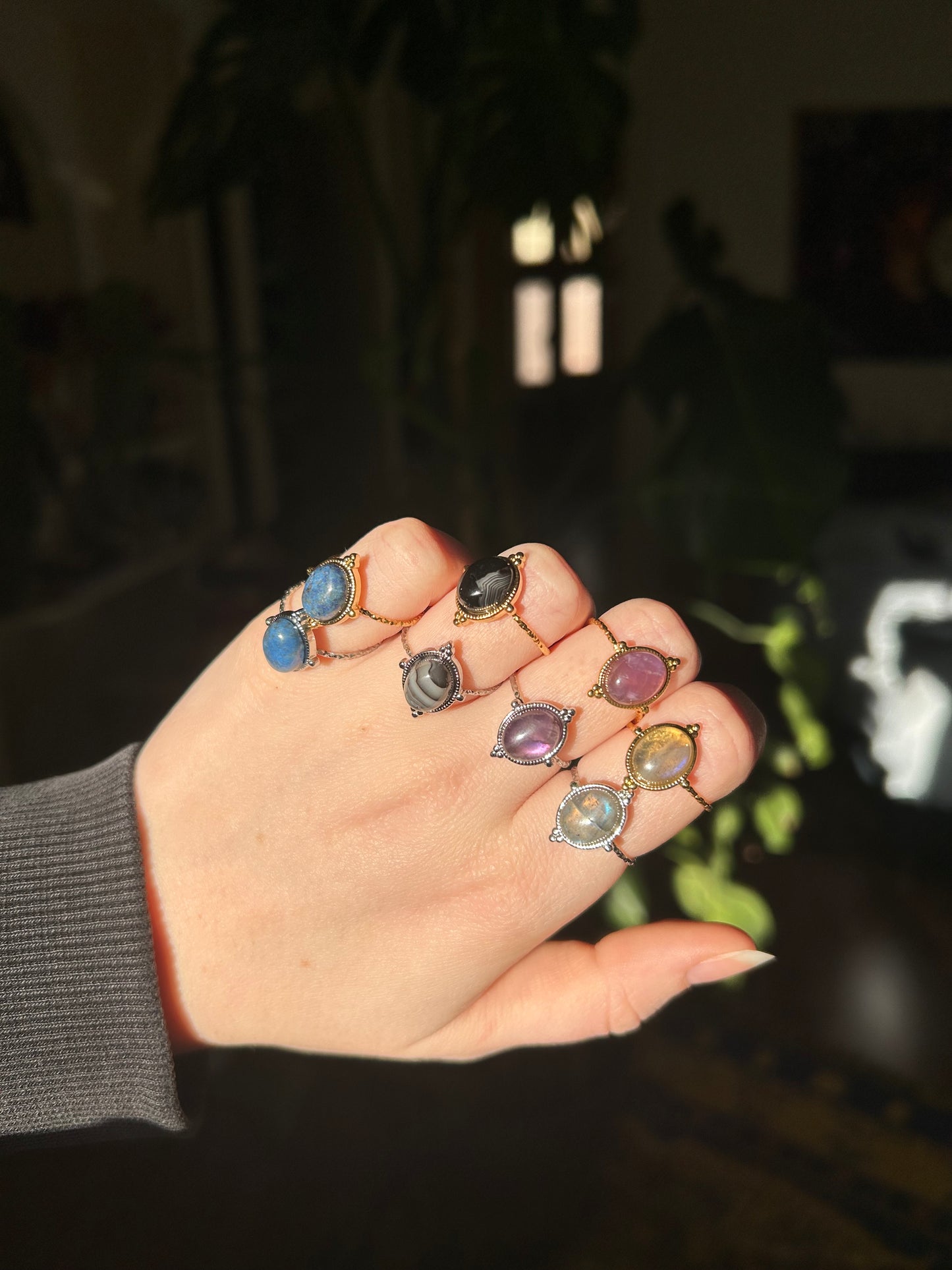 Bague ajustable Beruna pierres naturelles personnalisable