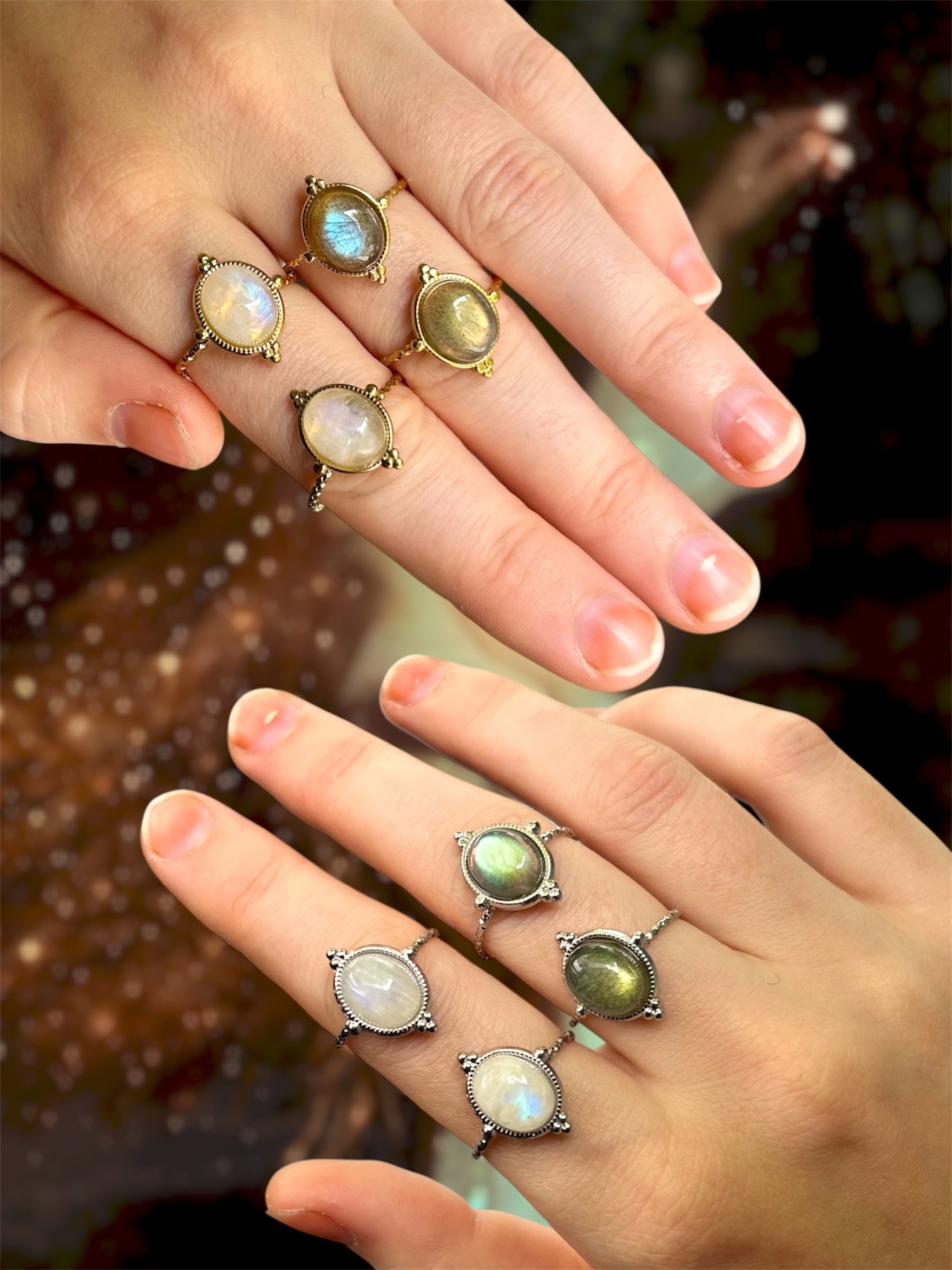 Bagues uniques Labradorites & Pierres de lune